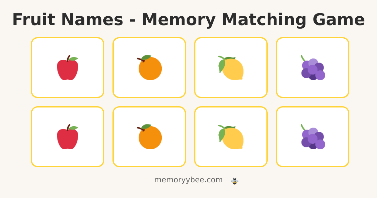 Fruit Names - Memory Matching Game | Memoryy Bee