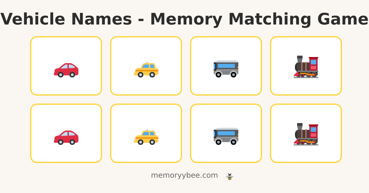 Vehicle Names - Memory Matching Game | Memoryy Bee